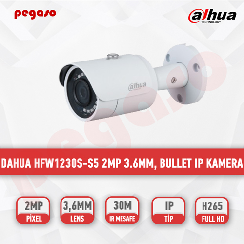 DAHUA HFW1230S-S5 2MP 3.6MM IR BULLET IP KAMERA