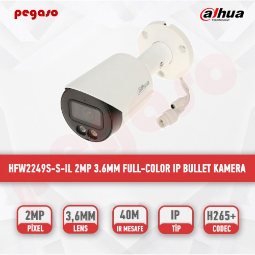 DAHUA HFW2249S-S-IL 2MP 3.6MM FULL-COLOR SMARTDUAL ILLUMİNATİON BULLET IP KAMERA