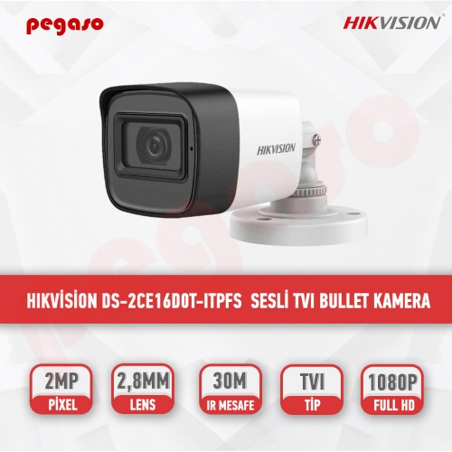 HIKVISION DS-2CE16D0T-ITPFS 2MP Sesli 2,8mm Bullet Kamera