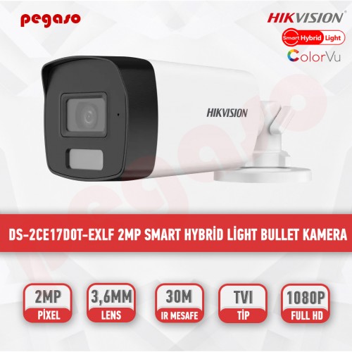 HIKVISION DS-2CE17D0T-EXLF 2MP Akıllı Hybrid Aydınlatma 3,6mm Bullet Kamera