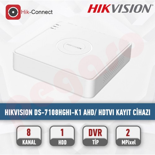 HIKVISION DS-7108HGHI-K1 8 KANAL 1080P LITE AHD/ HDTVI  KAYIT CİHAZI 