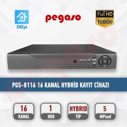 PEGASO PGS-8116 16 KANAL XMEYE 5MP 5 IN 1 AHD-IP-HDTVI-HDCVI-ANALOG KAYIT CİHAZI