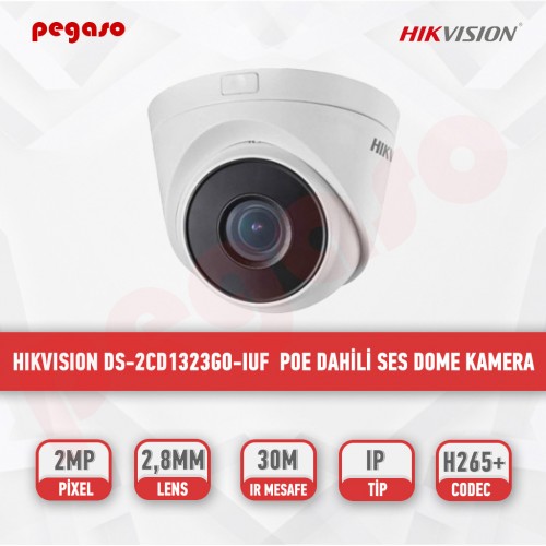 HIKVISION DS-2CD1323GO-IUF 2 MP 2.8MM DAHİLİ SES POE H265+IP DOME KAMERA(30MT)