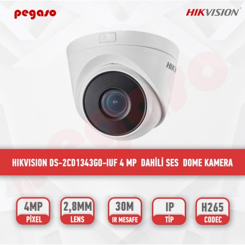 HIKVISION DS-2CD1343GO-IUF 4 MP 2.8MM DAHİLİ SES POE H265+IP DOME KAMERA(30MT)