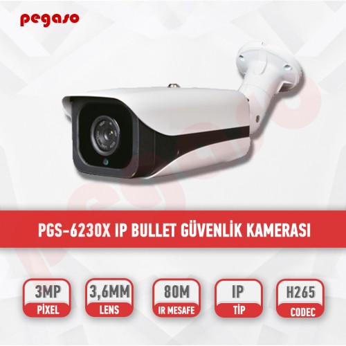 PEGASO PGS-6230x 3 MP 3.6 MM  4 MEGA LED, H-265 IP BULLET GÜVENLİK KAMERASI