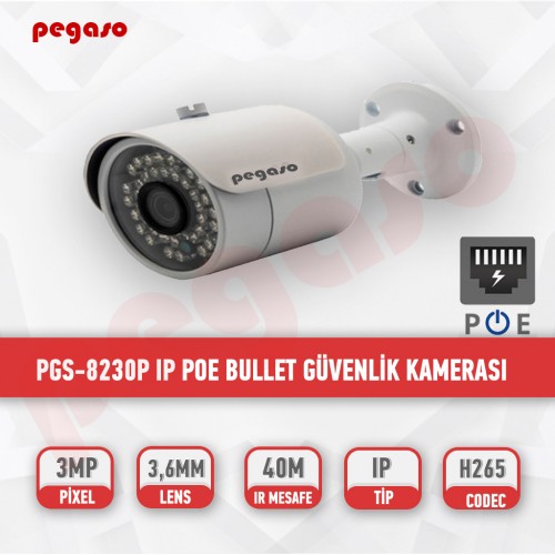 PEGASO PGS-8230P 3 MP  POE  3.6 MM 36 IR LED IP BULLET GÜVENLİK KAMERASI