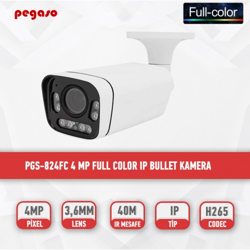 PEGASO PGS-824FC 4 MP FULL COLOR 3,6MM 8 WARM LED IP POE BULLET GÜVENLİK KAMERASI 