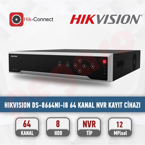 HIKVISION DS-8664NI-I8 64 Kanal NVR (8 SATA, H.265+, RAID)