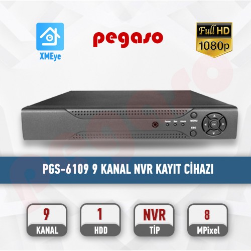 PEGASO PGS-6109 9 KANAL 4K 1 HDD H265  NVR IP KAYIT CİHAZI