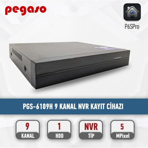 PEGASO PGS-6109H 9 KANAL 5MP 1 HDD H265  NVR IP KAYIT CİHAZI (P6SPRO)