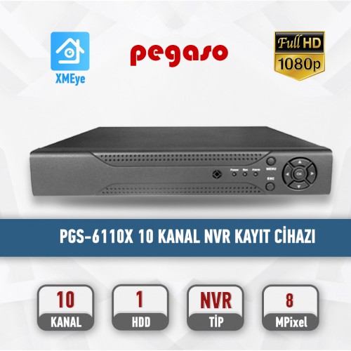 PEGASO PGS-6110X 10 KANAL 4K 1 HDD NVR IP KAYIT CİHAZI