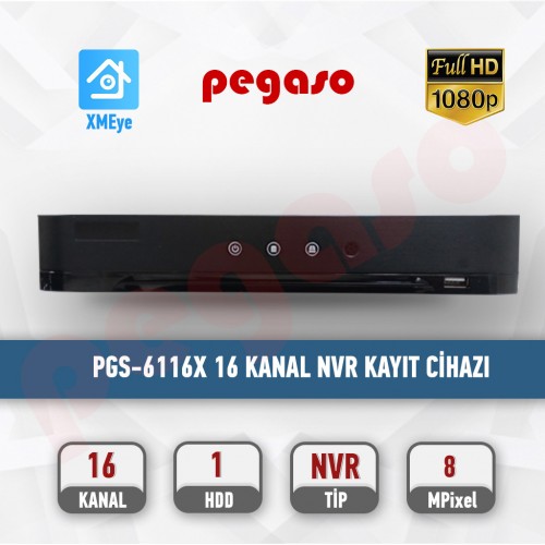 PEGASO PGS-6116X 16 KANAL H265 16X5MP 1 HDD NVR IP KAYIT CİHAZI